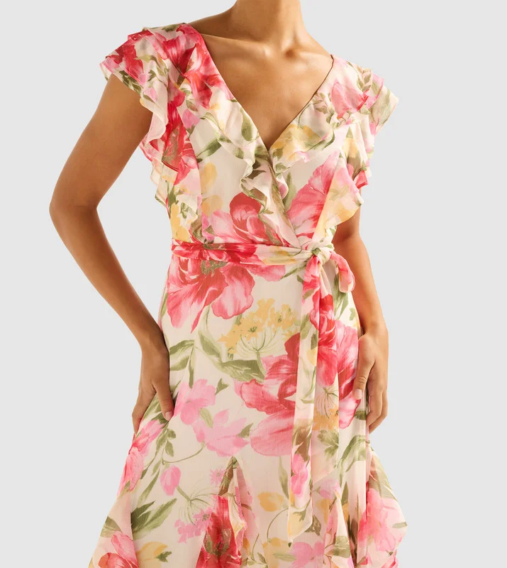 forever new  NAYA Printed Ruffle Maxi Dress for Women | Best Price UAE